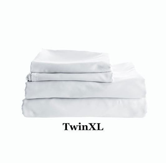 TwinXL Size White Fitted Flat Sheet Set