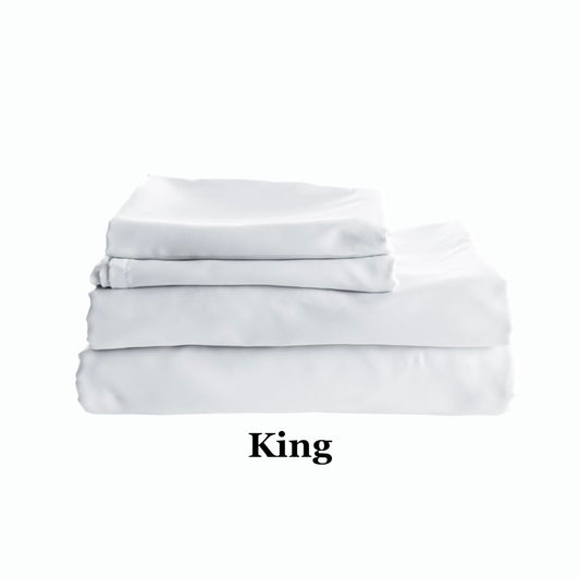 King Size White Fitted Flat Sheet Set