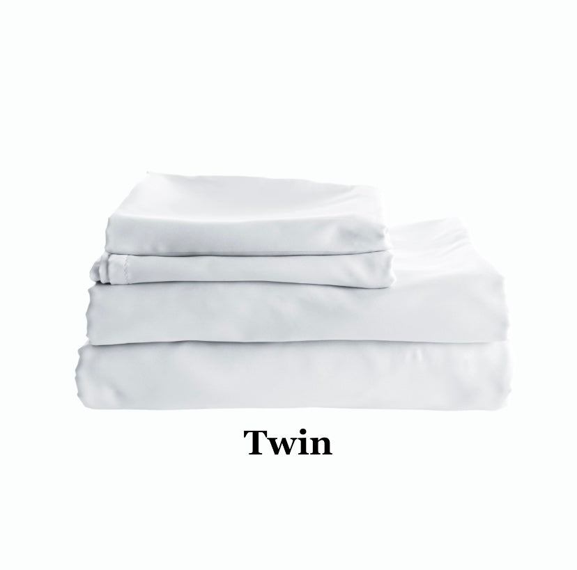 Twin Size White Fitted Flat Sheet Set