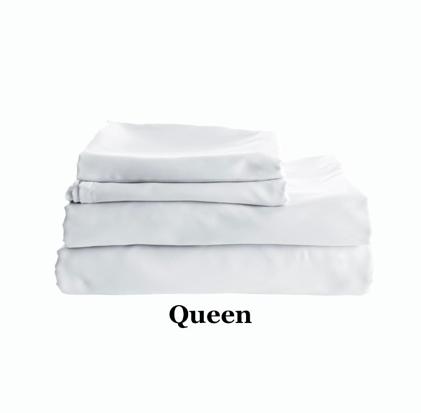 Queen Size White Fitted Flat Sheet Set